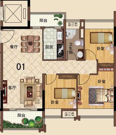 立博ladbrokes瓷砖应用效果：大沥碧桂园·华府01户型装修效果鉴赏